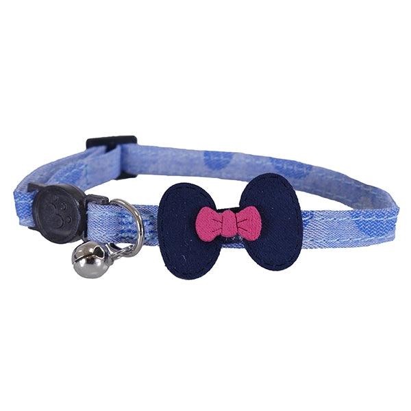 Chic Navy Bow Cat Collar in Luxurious Rosewood Denim