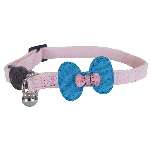 Chic Rosewood Pink and Teal Bow Cat Collar for Fashionable Felines